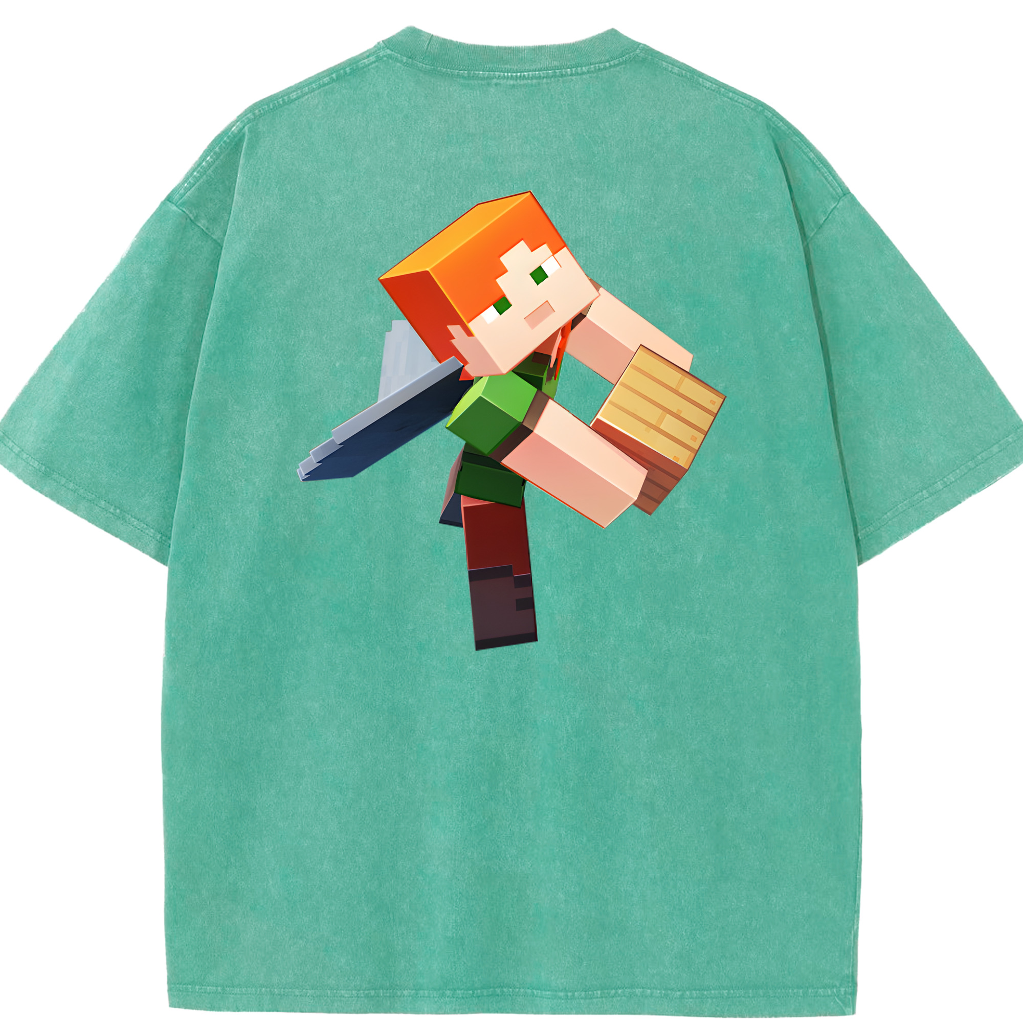 （画像用） マインクラフト ブロックの世界 Minecraft MC Block world 綿100% ヴィンテージ風 半袖Tシャツ（背面プリント）